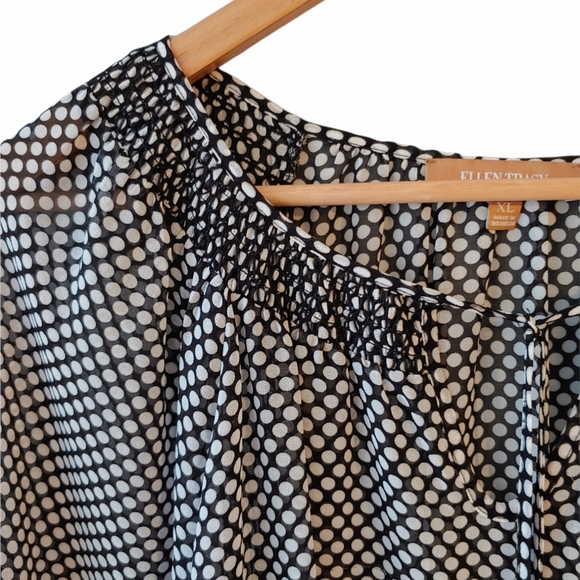 Ellen Tracey Black and White Long Sleeve Polka Dot Sheer Blouse Size XL - Picture 4 of 7